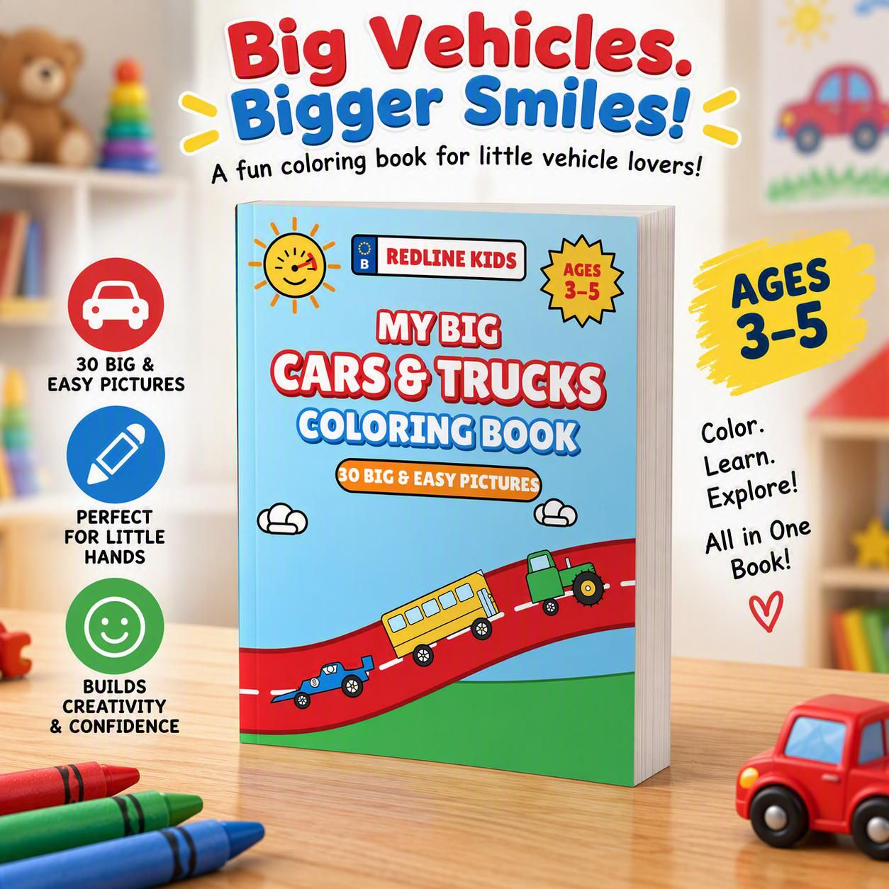 Redline Kids My Big Cars & Trucks Coloring Book, paperback